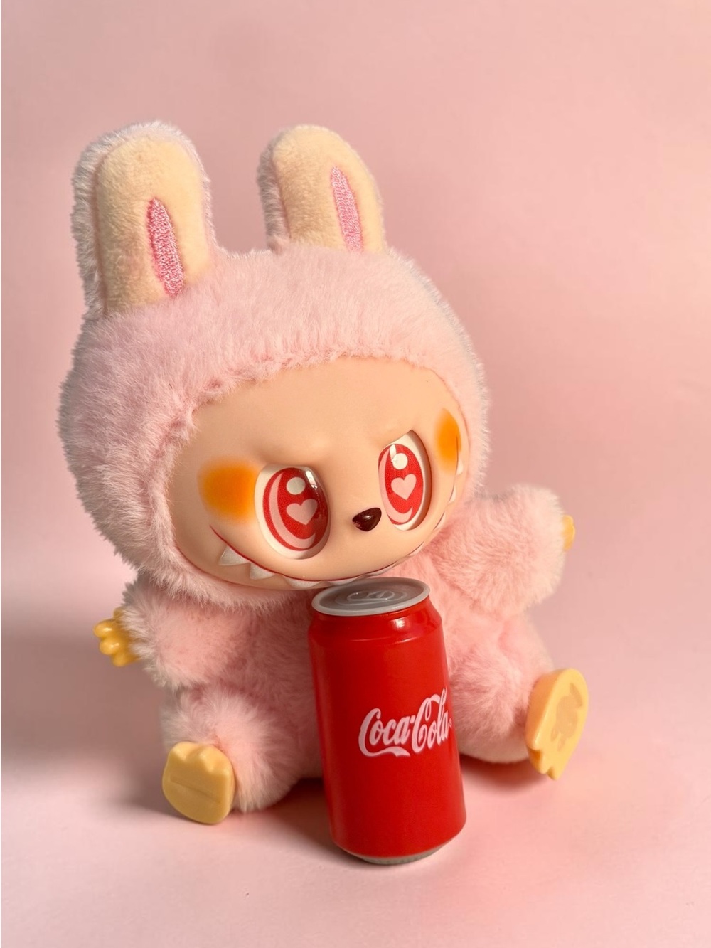 Pop Mart Plush Pink Bunny Character Toy with Heart-Eye Face